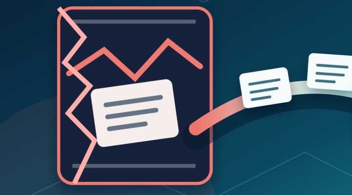 Abstract illustration of regulatory documents moving from a damaged portal to a protected system