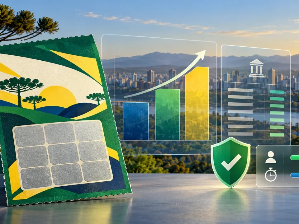 Conceptual instant-lottery ticket, public revenue chart and compliance controls in Parana