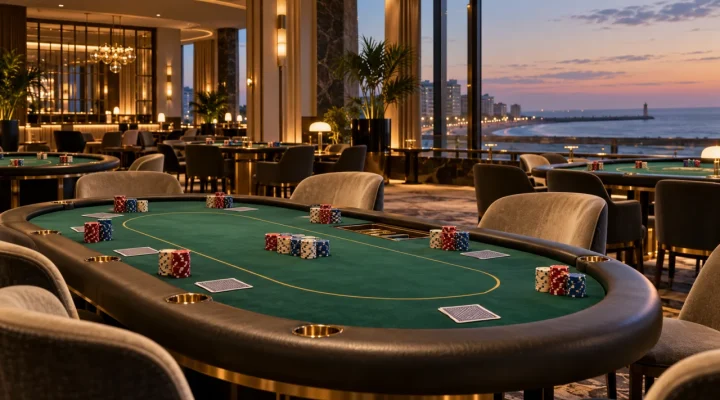 Sala conceptual de un torneo de póker con vistas a la costa belga
