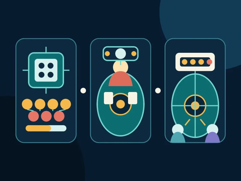 Three-panel illustration of an RNG processor, a live dealer table and a hybrid roulette outcome combining a wheel with digital modifiers.