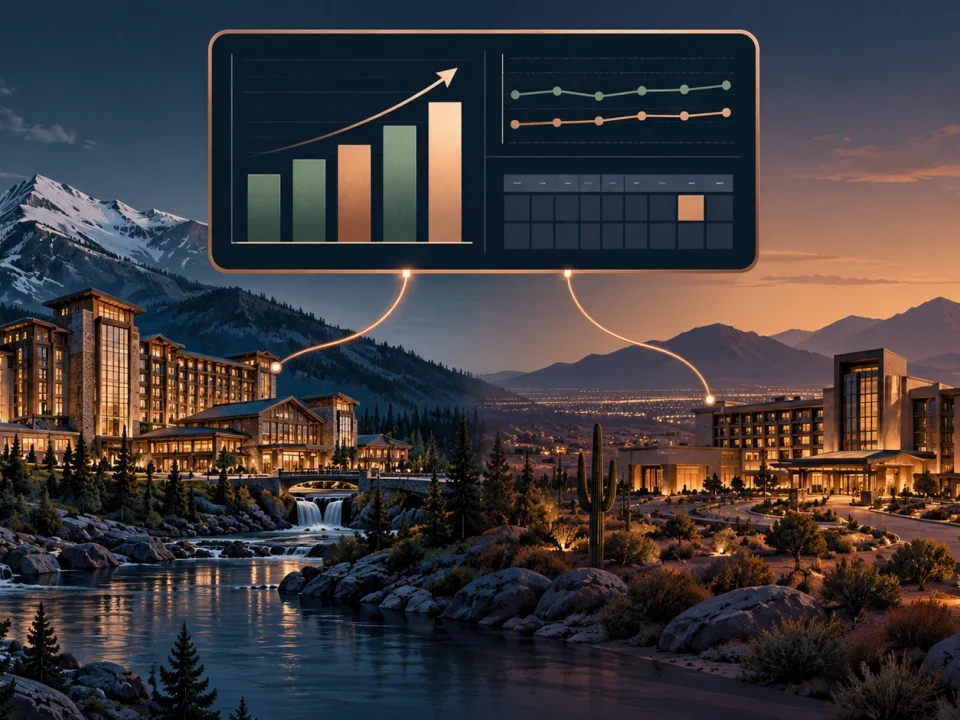 Conceptual quarterly earnings dashboard connecting mountain and high-desert resorts