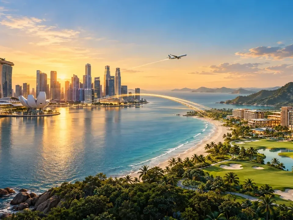 Conceptual connection between Singapore's skyline and a coastal Vietnamese resort