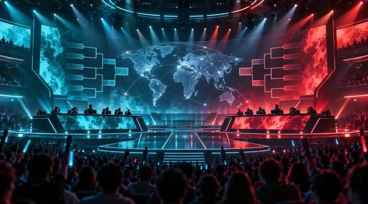 Ilustración generada de dos equipos de esports compitiendo en un torneo mundial