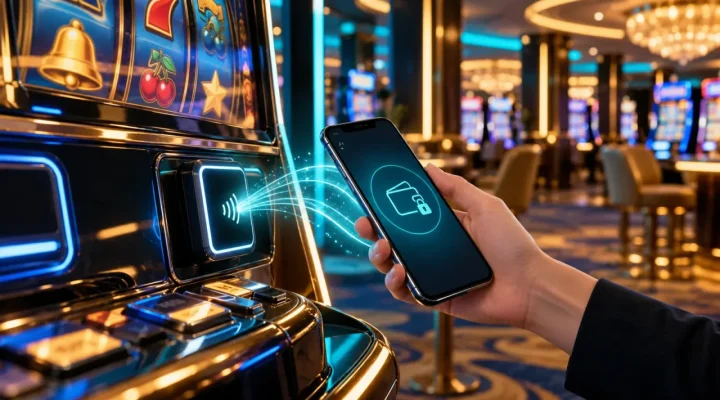 A smartphone connecting wirelessly to a generic slot-machine payment panel