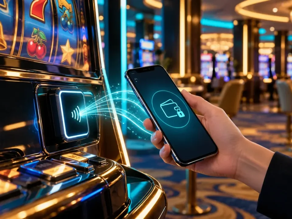 A smartphone connecting wirelessly to a generic slot-machine payment panel