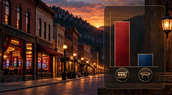 Panel conceptual del juego de septiembre junto a fachadas historicas de Deadwood