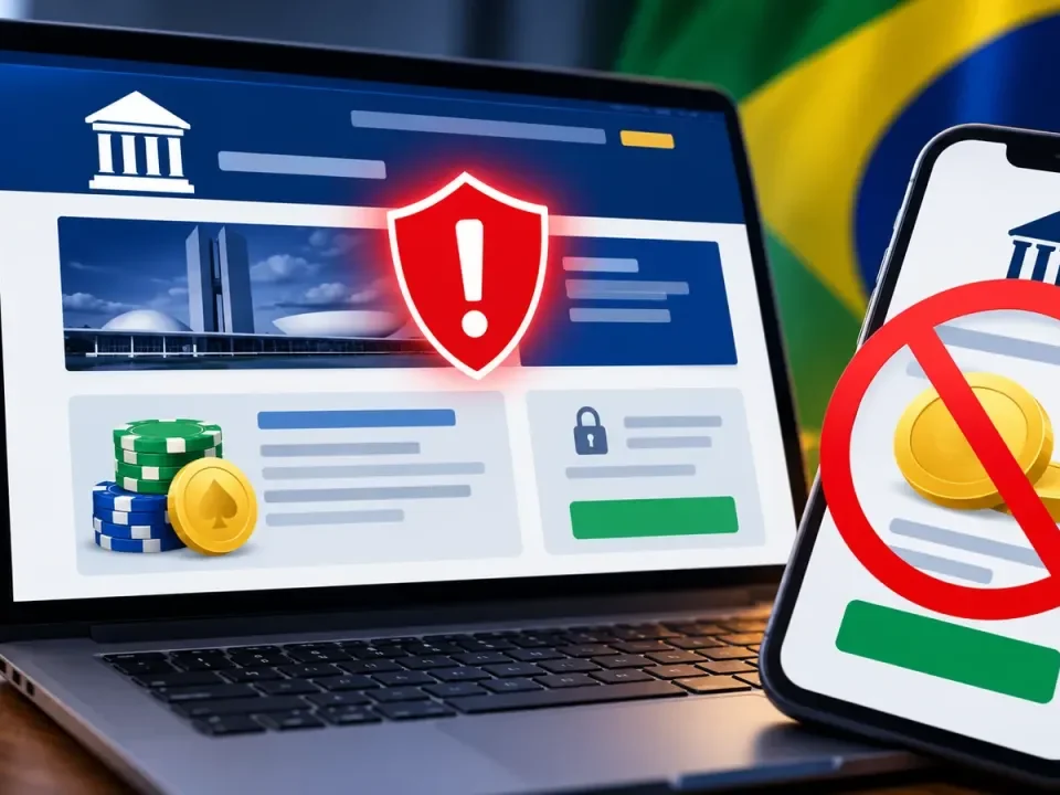 Generated cybersecurity illustration of a fake public portal and a blocked instant-payment prompt