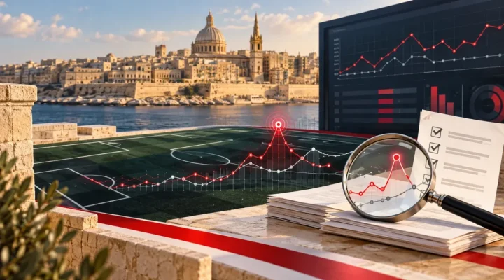 Ilustración generada de la vigilancia de anomalías en apuestas deportivas y una revisión de cumplimiento con vistas a Malta