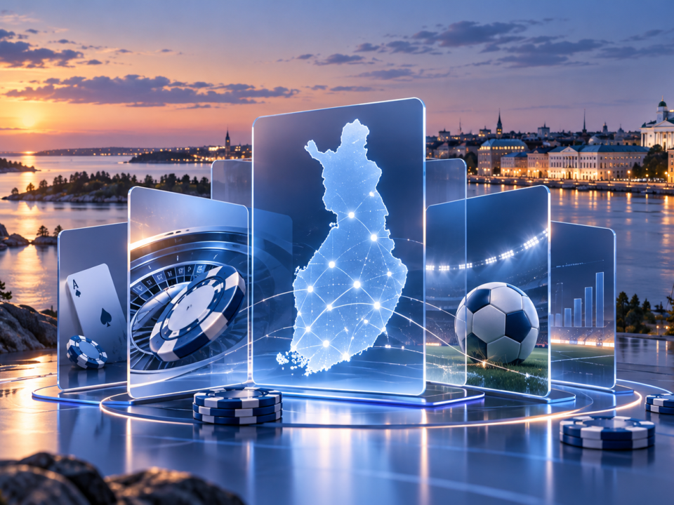 Generated illustration of Finland's digital gambling market with casino and sports motifs