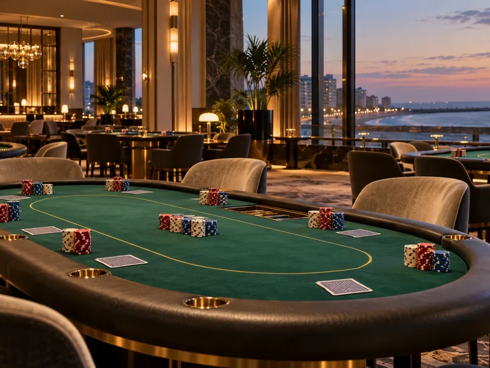 Conceptual poker tournament room overlooking the Belgian coast