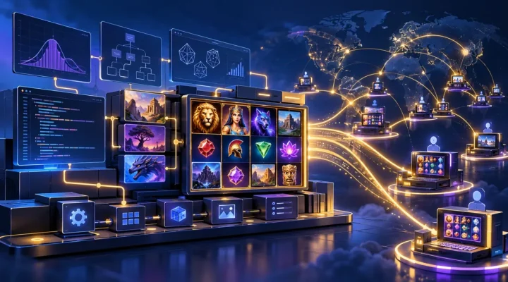 Plataforma conceptual de desarrollo de slots conectada a una red global de distribución para operadores