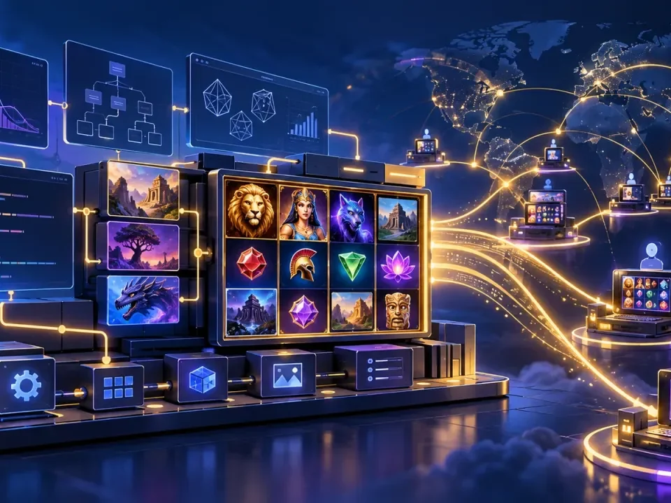 Plataforma conceptual de desarrollo de slots conectada a una red global de distribución para operadores