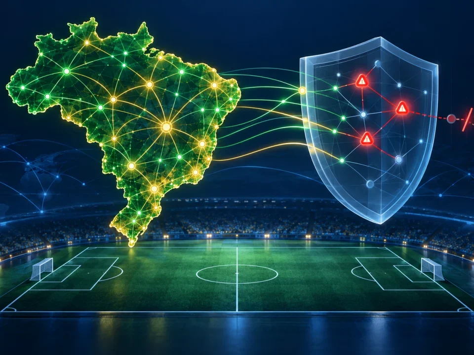 Football beside a monitoring screen with Brazil-inspired colours