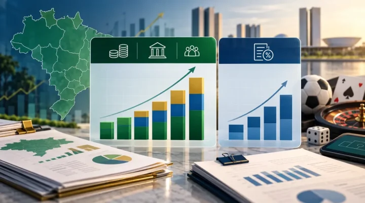 Illustration of Brazilian federal revenue charts separating broader gambling collections from fixed-odds taxes