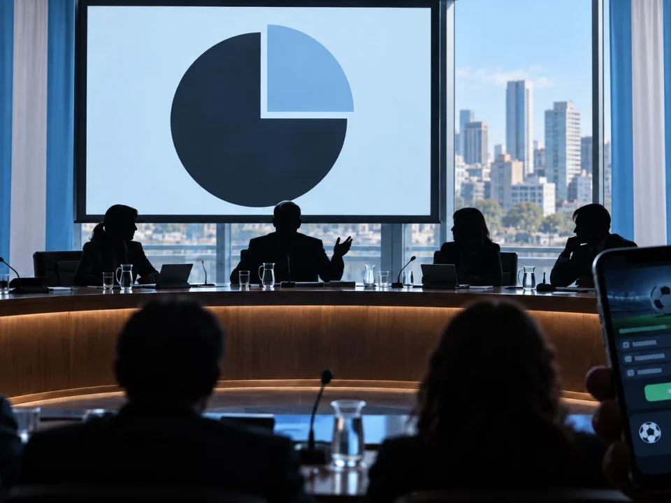Illustration of a legislative committee reviewing online-gambling market data