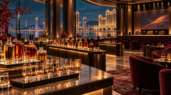 Conceptual Macau resort hall prepared for an international whisky showcase