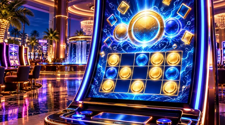 Máquina de casino conceptual con círculos de monedas eléctricos y una cuadrícula de bonificación