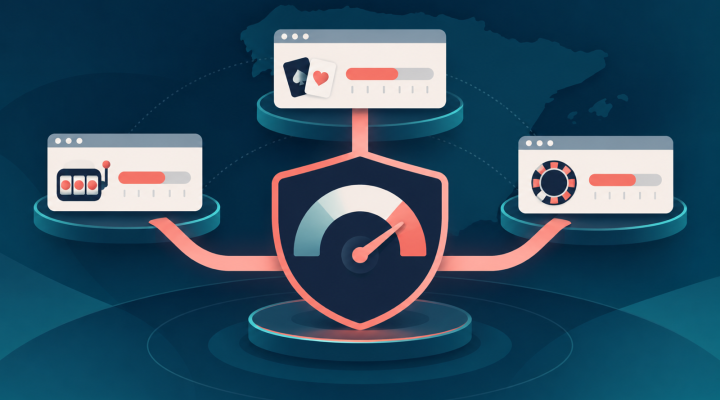 Editorial illustration of several online gambling accounts connected to one shared deposit limit