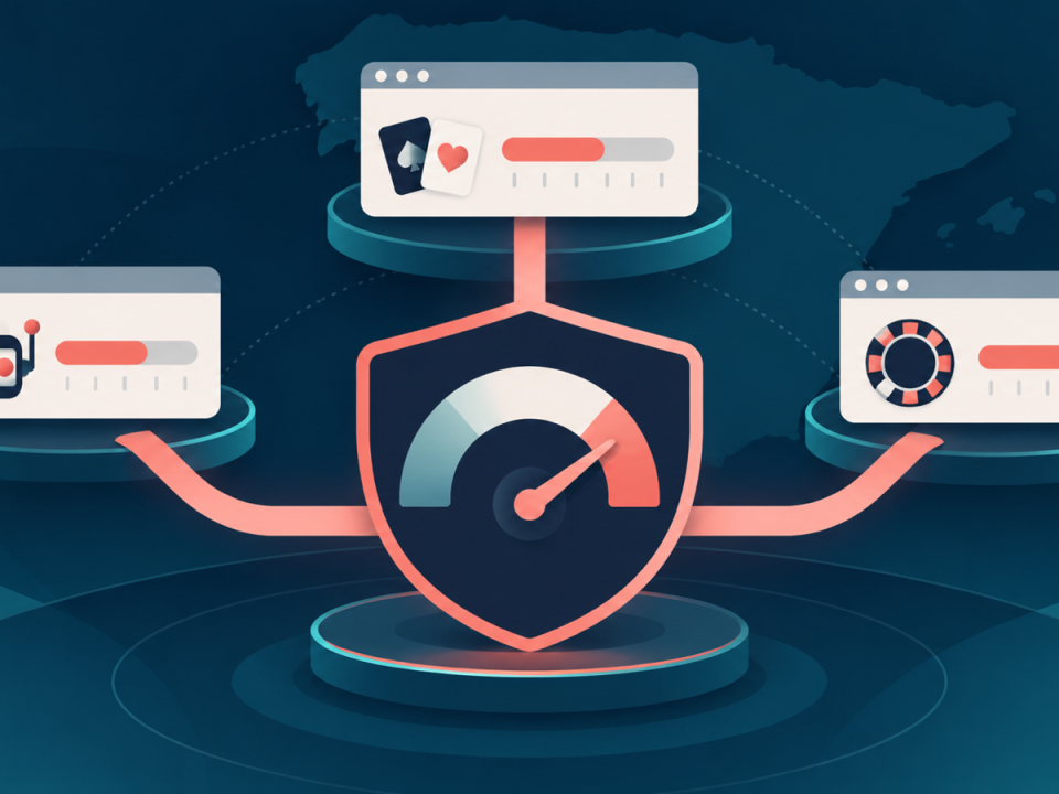 Editorial illustration of several online gambling accounts connected to one shared deposit limit