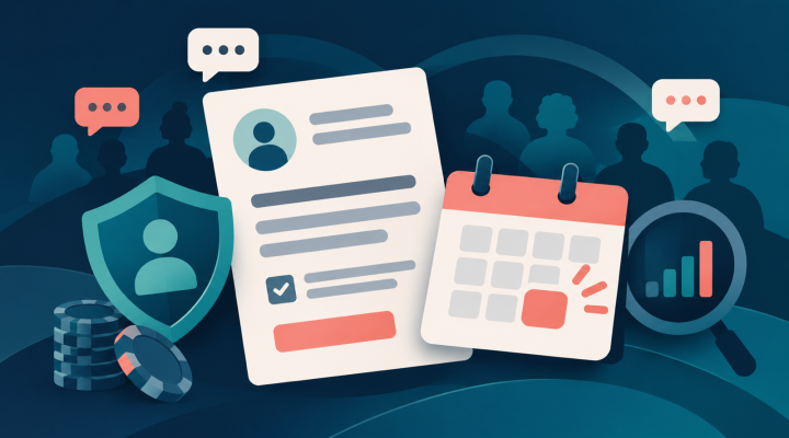 Editorial illustration of a public consultation document, calendar and player-protection controls
